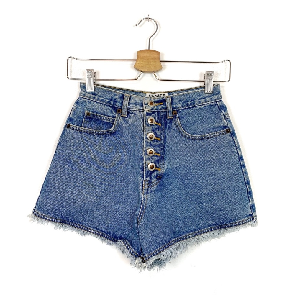 Vintage | M Basics | Denim Cut-off Shorts Button Fly High‎ Rise Mom Fit Size 1